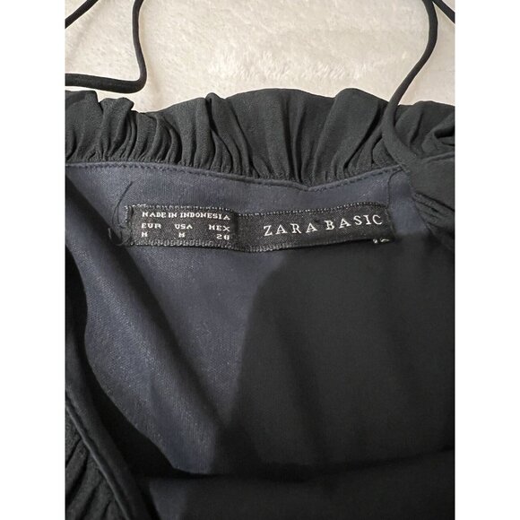 Zara Basic Womens Black Halter Dress With Ruffle Overlay EU M US M Mex 28 - Picture 2 of 2
